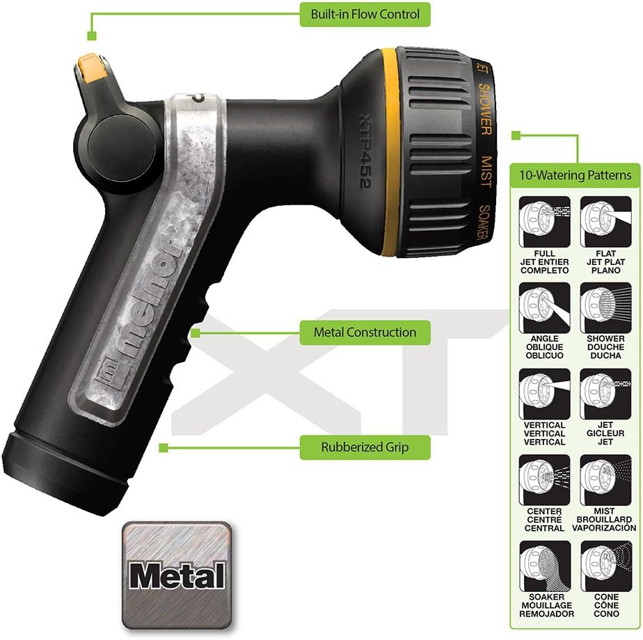 XT Metal 7-Pattern Hose Nozzle: Rear Trigger, Slip-Resistant Grip