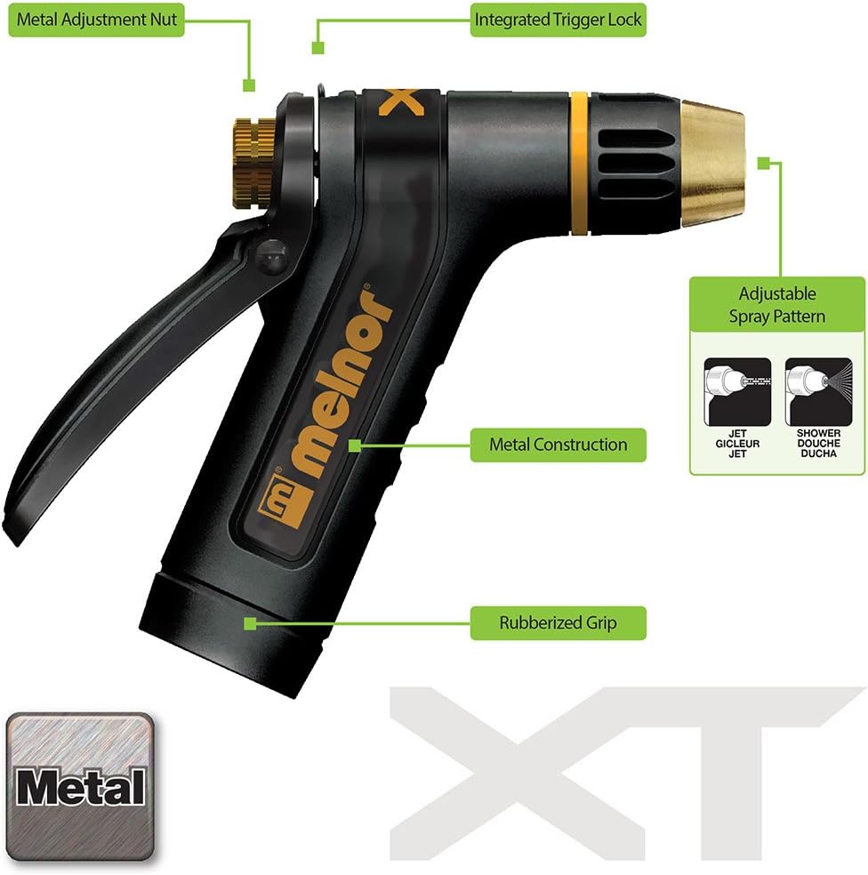 XT Metal 7-Pattern Hose Nozzle: Rear Trigger, Slip-Resistant Grip