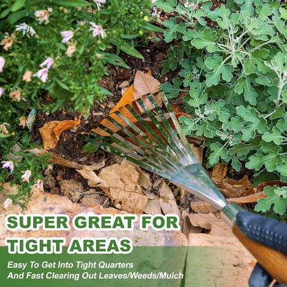 Garden Hand Rake, 14.6'' Small Garden Rake for Tight Areas