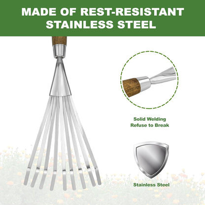 Garden Hand Rake, 14.6'' Small Garden Rake for Tight Areas
