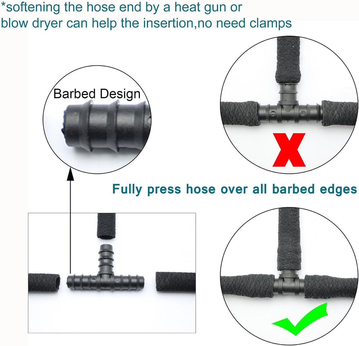 Soaker Hose Accessory, Garden Hose Fittings Kit Quick Set Connector for 3/8" Tubing, Irrigation Water Hose Adapter