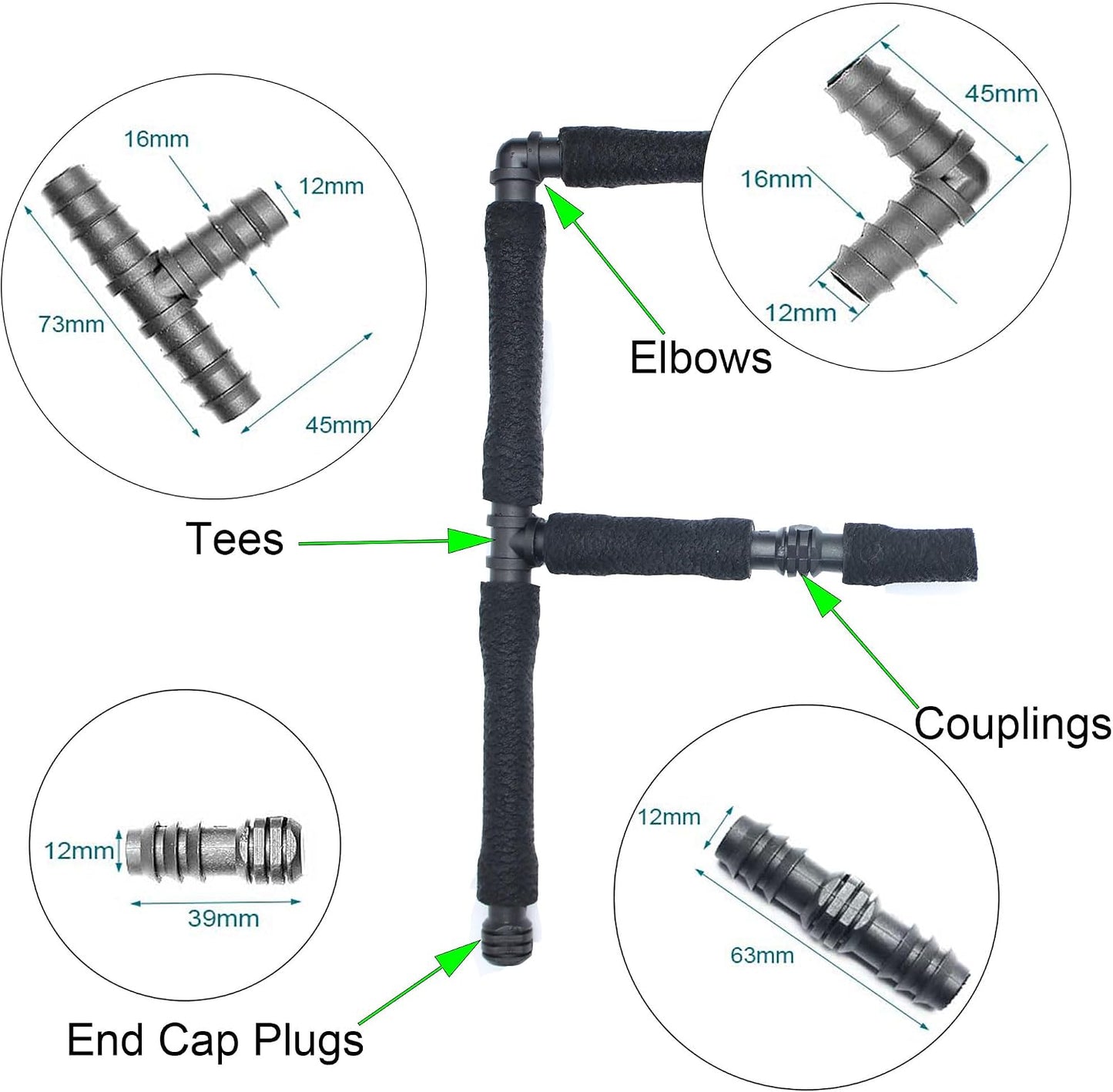 Soaker Hose Accessory, Garden Hose Fittings Kit Quick Set Connector for 3/8" Tubing, Irrigation Water Hose Adapter