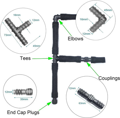 Soaker Hose Accessory, Garden Hose Fittings Kit Quick Set Connector for 3/8" Tubing, Irrigation Water Hose Adapter