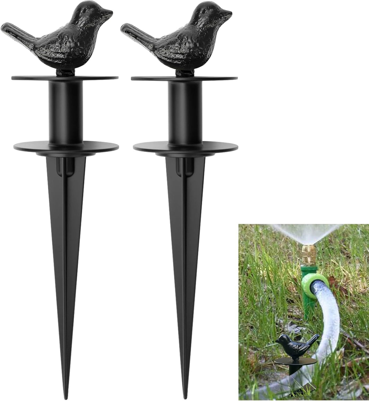 2 Pack Garden Hose Guide Stake Metal Spike 12 Inch Heavy Duty Hose Support Spike with Bird Design Protect for Outside Flower Beds Plant Yard Garden