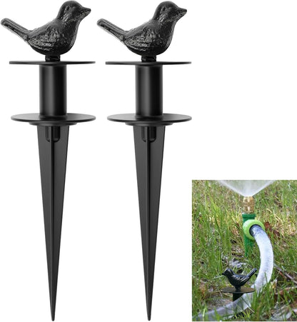 2 Pack Garden Hose Guide Stake Metal Spike 12 Inch Heavy Duty Hose Support Spike with Bird Design Protect for Outside Flower Beds Plant Yard Garden