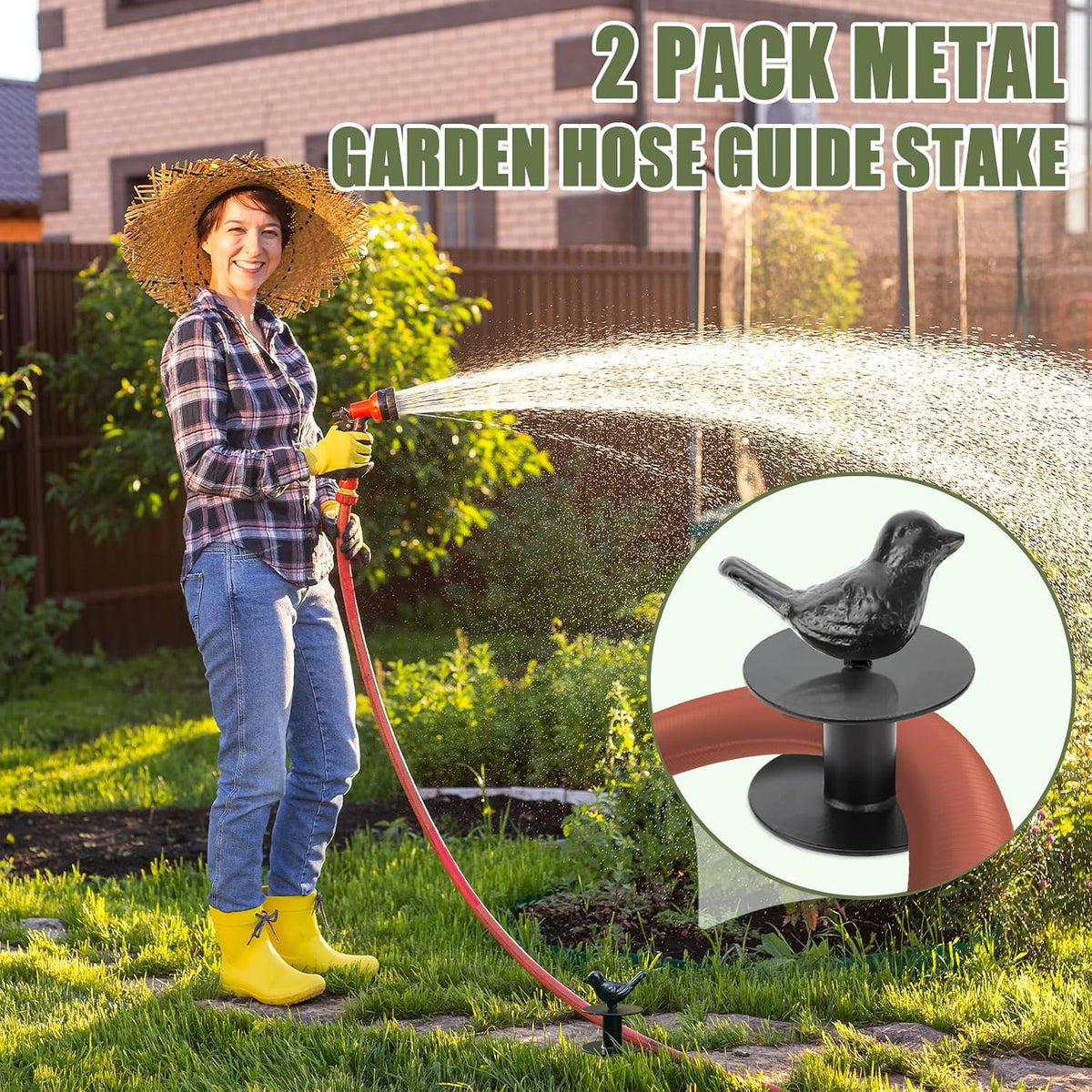 2 Pack Garden Hose Guide Stake Metal Spike 12 Inch Heavy Duty Hose Support Spike with Bird Design Protect for Outside Flower Beds Plant Yard Garden