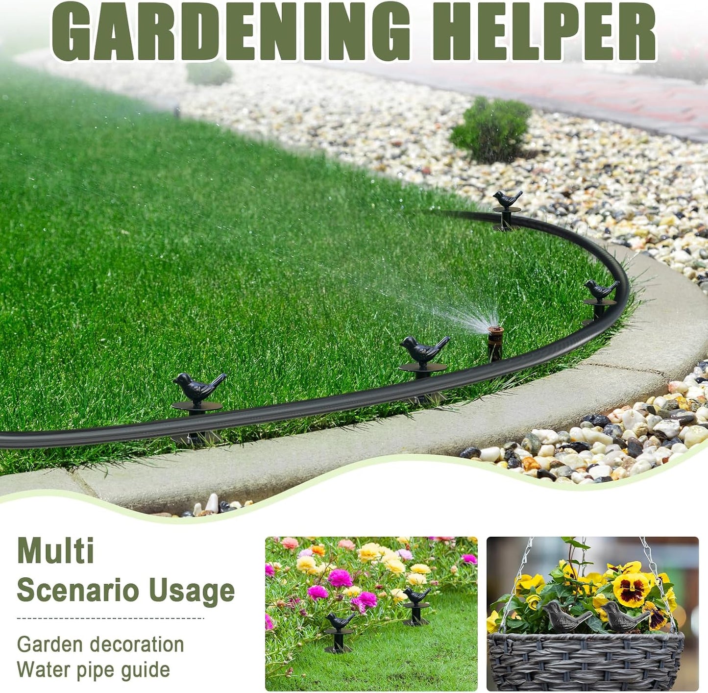 2 Pack Garden Hose Guide Stake Metal Spike 12 Inch Heavy Duty Hose Support Spike with Bird Design Protect for Outside Flower Beds Plant Yard Garden