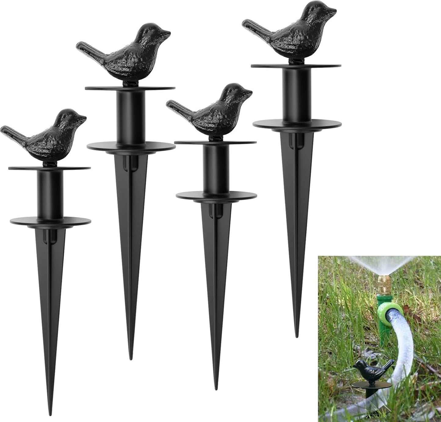 2 Pack Garden Hose Guide Stake Metal Spike 12 Inch Heavy Duty Hose Support Spike with Bird Design Protect for Outside Flower Beds Plant Yard Garden