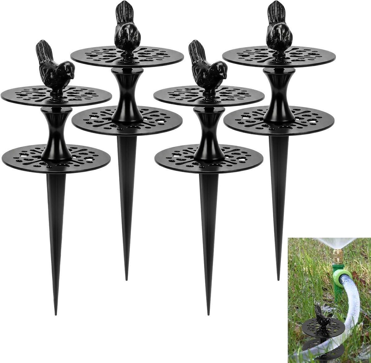 2 Pack Garden Hose Guide Stake Metal Spike 12 Inch Heavy Duty Hose Support Spike with Bird Design Protect for Outside Flower Beds Plant Yard Garden