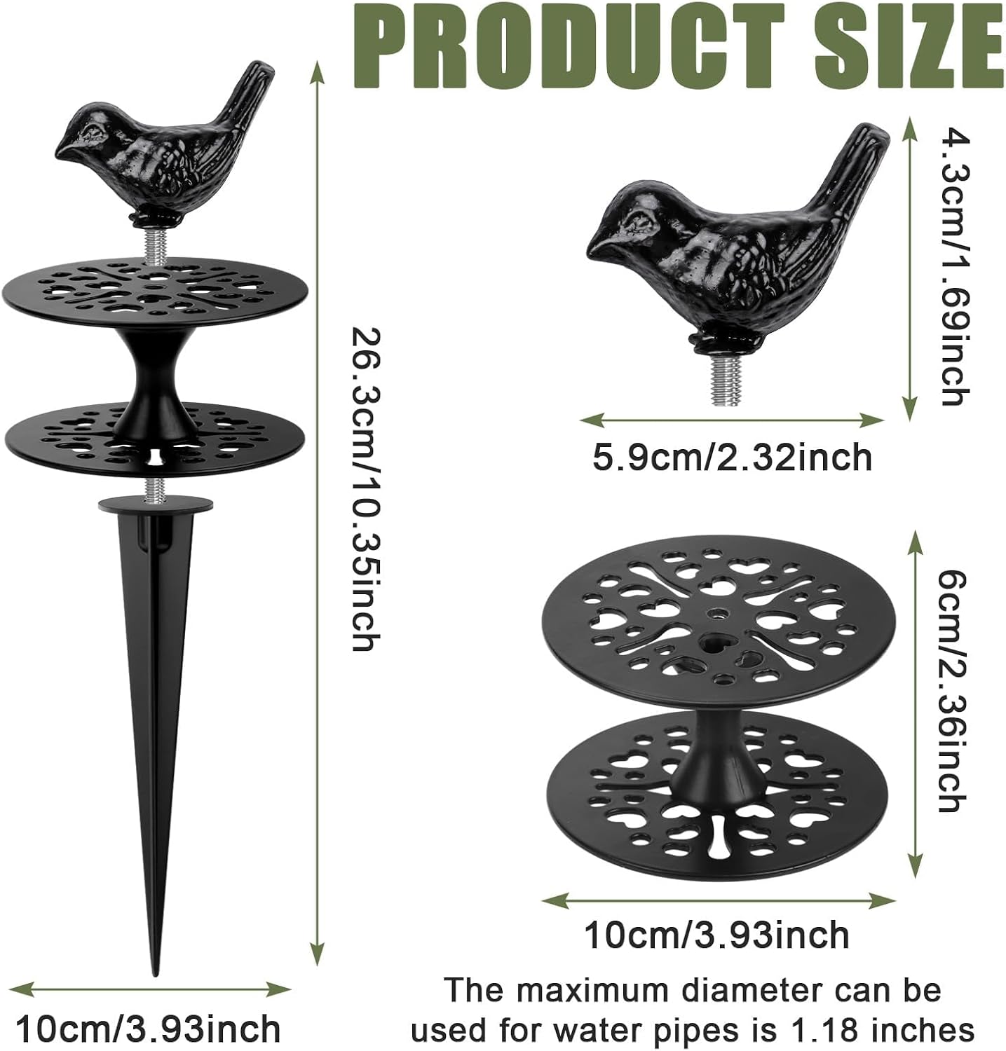 2 Pack Garden Hose Guide Stake Metal Spike 12 Inch Heavy Duty Hose Support Spike with Bird Design Protect for Outside Flower Beds Plant Yard Garden