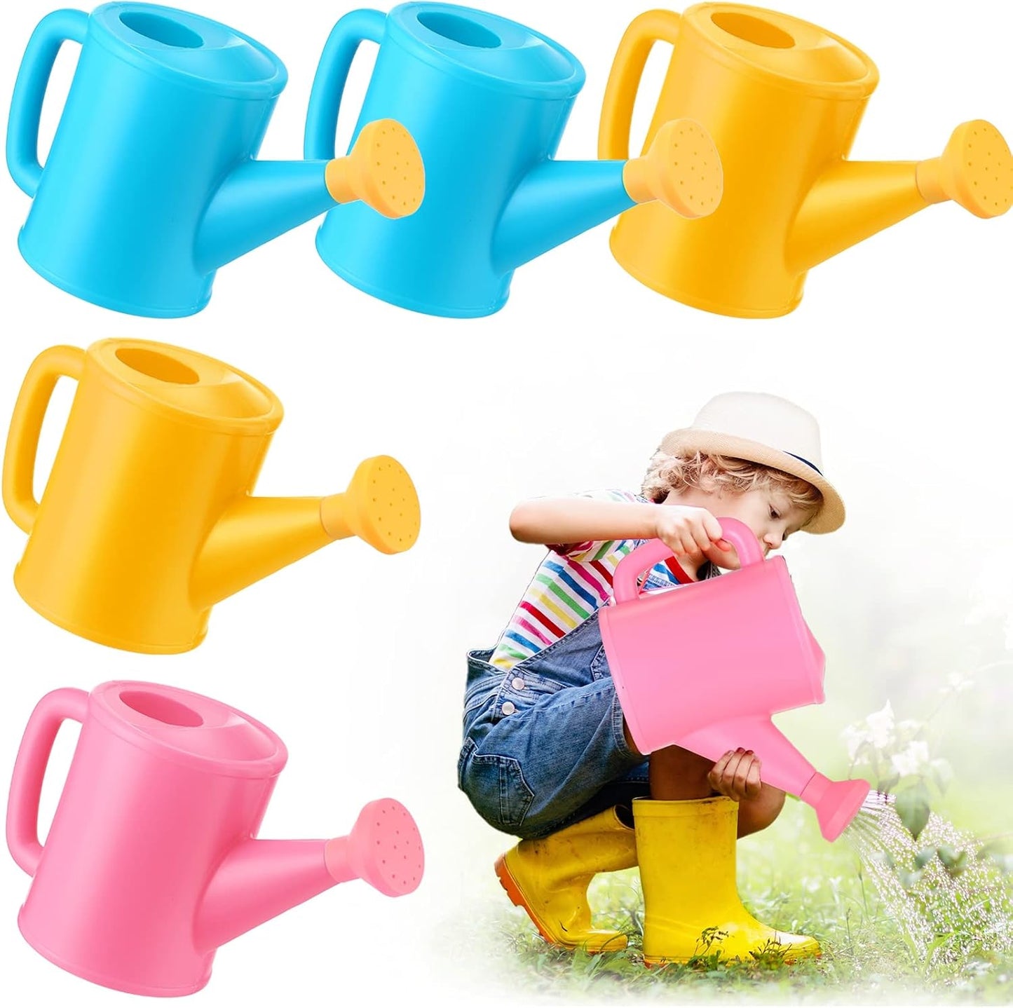 6 Pieces Plastic Watering Can for Kids Small Beach Toy Watering Can Toys for Childs Toddler Boys Girls Water Play Outdoor Gardening Play Time Practical Use, Yellow, Pink, Blue