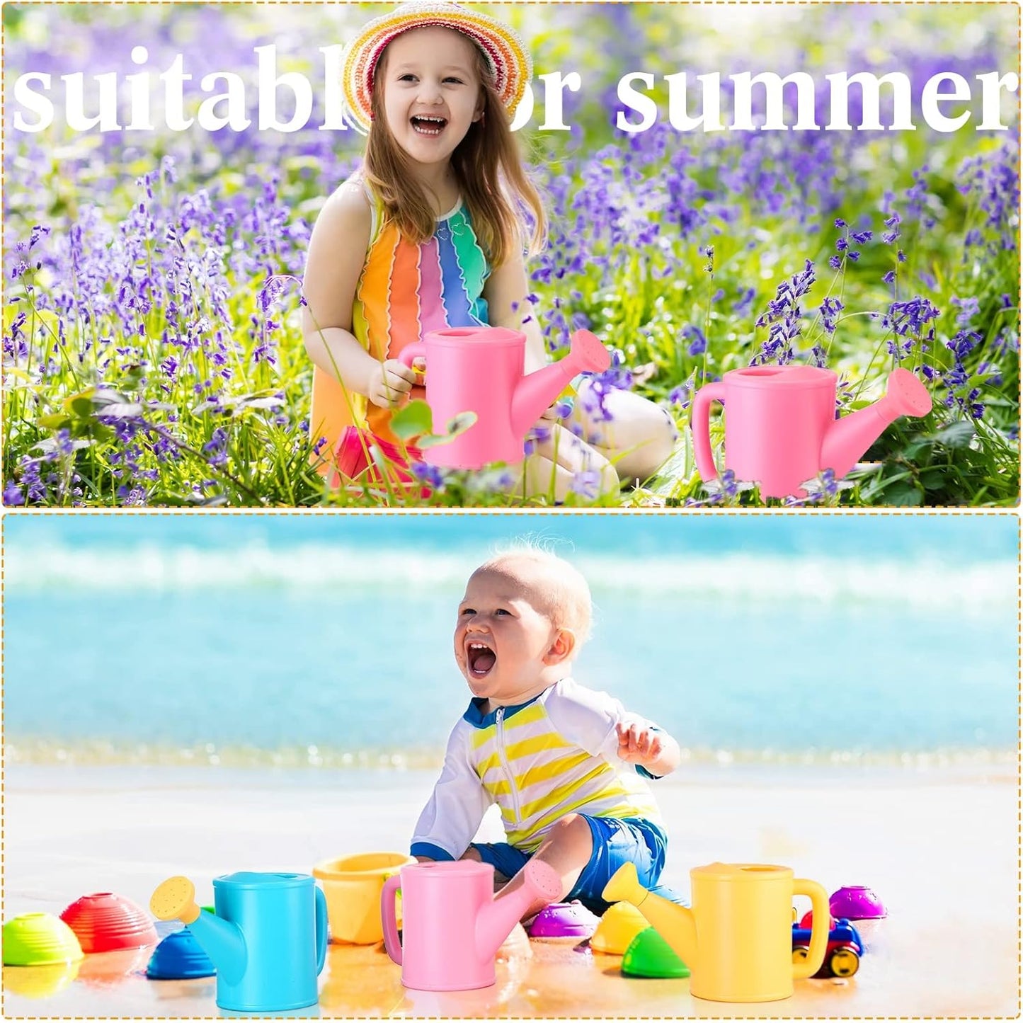 6 Pieces Plastic Watering Can for Kids Small Beach Toy Watering Can Toys for Childs Toddler Boys Girls Water Play Outdoor Gardening Play Time Practical Use, Yellow, Pink, Blue