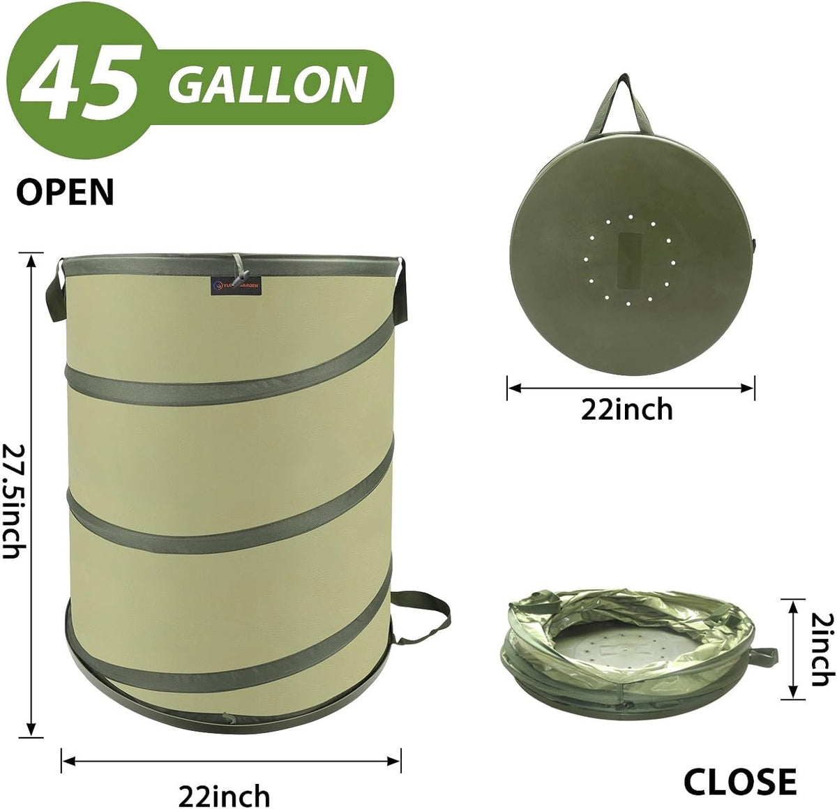 45 Gallon Collapsible Garden Bag Hard Bottom