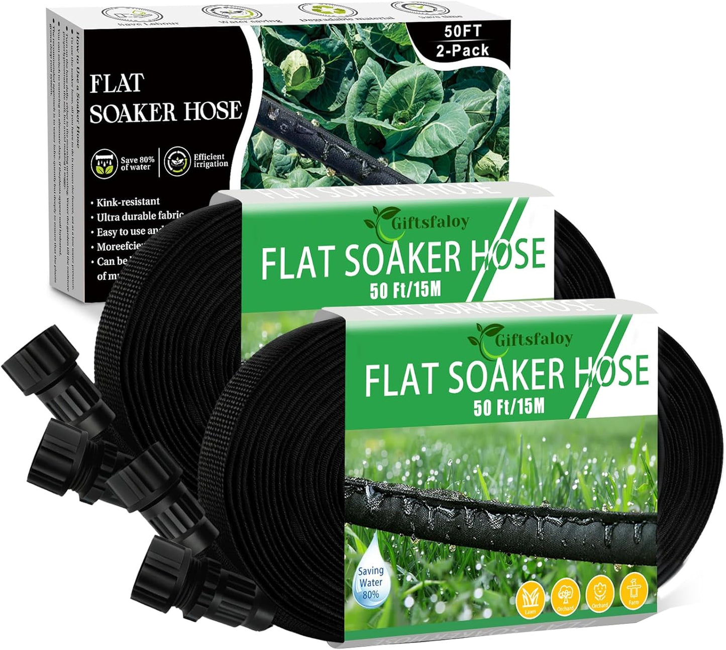 Soaker Hose 100FT, Thickened Flat Soaker Hoses for Garden 100 ft 2 pack