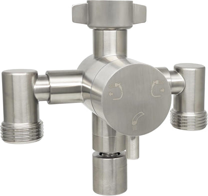 Stainless Steel Multi-Function Outdoor Faucet with Dual Garden Hose Adapter, Heavy Duty Outdoor Water Splitter with Extra Tap for Hand Washing, Bucket Filling (Dual Hose)
