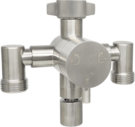 Stainless Steel Multi-Function Outdoor Faucet with Dual Garden Hose Adapter, Heavy Duty Outdoor Water Splitter with Extra Tap for Hand Washing, Bucket Filling (Dual Hose)