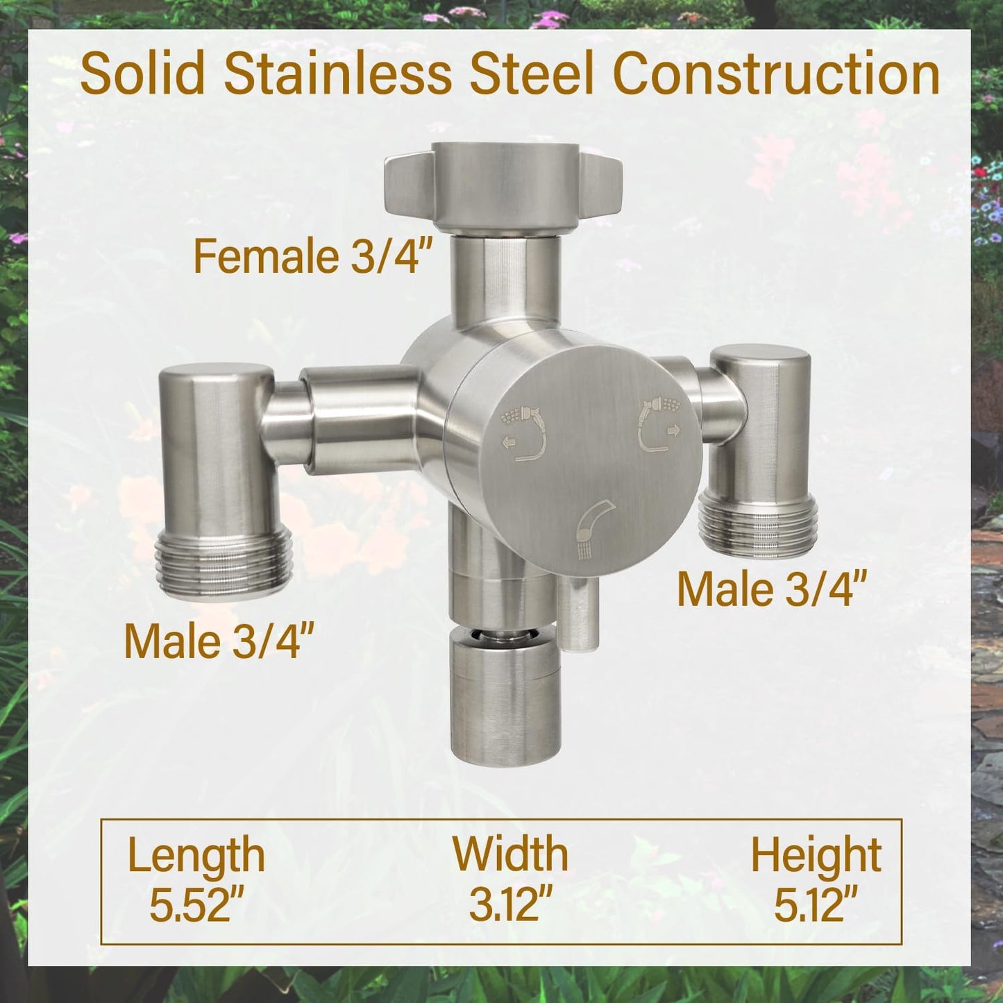 Stainless Steel Multi-Function Outdoor Faucet with Dual Garden Hose Adapter, Heavy Duty Outdoor Water Splitter with Extra Tap for Hand Washing, Bucket Filling (Dual Hose)