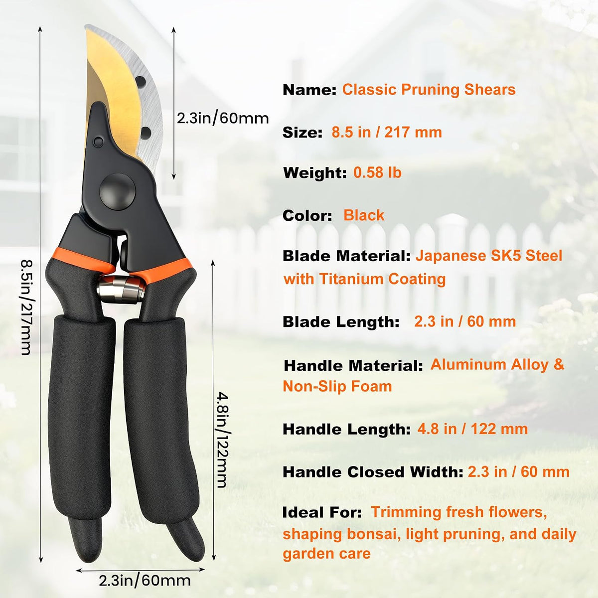 8.5 Inch Pruning Shears, Bypass Pruners