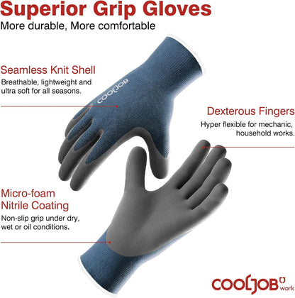 Gardening Gloves for Men, 2 Pairs Breathable Rubber Coated for Garden Weeding Landscaping, Outside Work for Lawn Yard, Men's Large Size, Black & Red