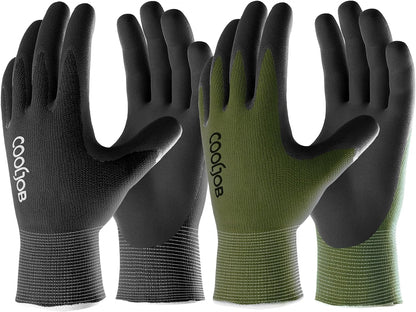 Gardening Gloves for Men, 2 Pairs Breathable Rubber Coated for Garden Weeding Landscaping, Outside Work for Lawn Yard, Men's Large Size, Black & Red