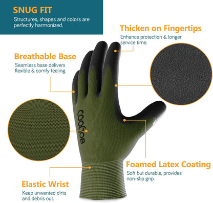 Gardening Gloves for Men, 2 Pairs Breathable Rubber Coated for Garden Weeding Landscaping, Outside Work for Lawn Yard, Men's Large Size, Black & Red