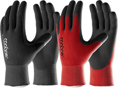 Gardening Gloves for Men, 2 Pairs Breathable Rubber Coated for Garden Weeding Landscaping, Outside Work for Lawn Yard, Men's Large Size, Black & Red