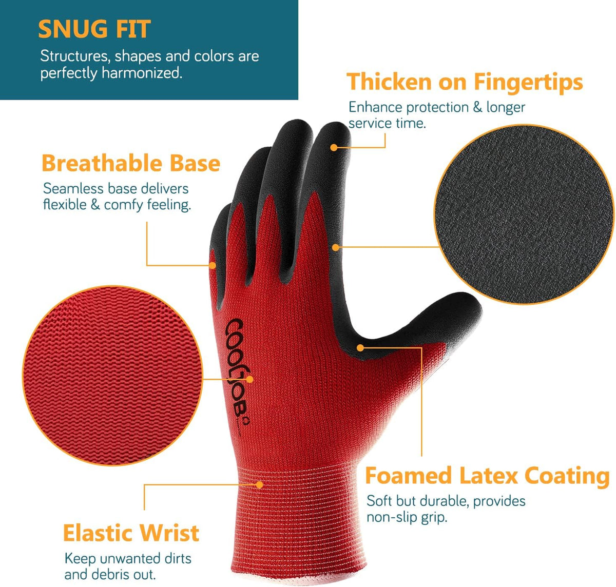 Gardening Gloves for Men, 2 Pairs Breathable Rubber Coated for Garden Weeding Landscaping, Outside Work for Lawn Yard, Men's Large Size, Black & Red