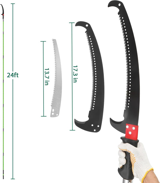 24ft Lightweight Tree Trimmers Long Handle Pruner Set,Manual Pole Saws,Sharp Steel Blade and Scissors Pole Saw,Gardening Tools Pruner Set,with Carry Bag,for Pruning Palms Trees and Shrubs (Green)
