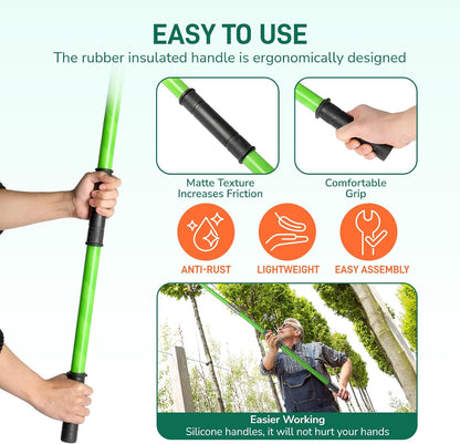 24ft Lightweight Tree Trimmers Long Handle Pruner Set,Manual Pole Saws,Sharp Steel Blade and Scissors Pole Saw,Gardening Tools Pruner Set,with Carry Bag,for Pruning Palms Trees and Shrubs (Green)