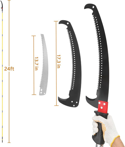 24ft Lightweight Tree Trimmers Long Handle Pruner Set,Manual Pole Saws,Sharp Steel Blade and Scissors Pole Saw,Gardening Tools Pruner Set,with Carry Bag,for Pruning Palms Trees and Shrubs (Green)