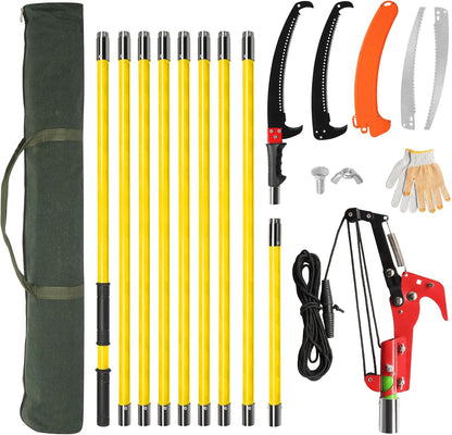 24ft Lightweight Tree Trimmers Long Handle Pruner Set,Manual Pole Saws,Sharp Steel Blade and Scissors Pole Saw,Gardening Tools Pruner Set,with Carry Bag,for Pruning Palms Trees and Shrubs (Green)