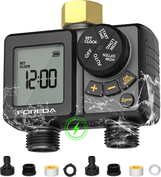 Rechargeable 2 Zone Water Timer, Sprinkler Timers for Garden Hose