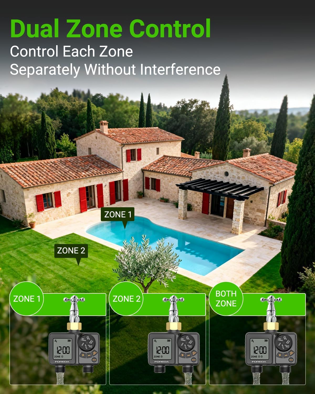 Rechargeable 2 Zone Water Timer, Sprinkler Timers for Garden Hose