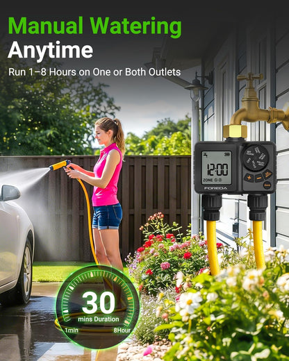 Rechargeable 2 Zone Water Timer, Sprinkler Timers for Garden Hose