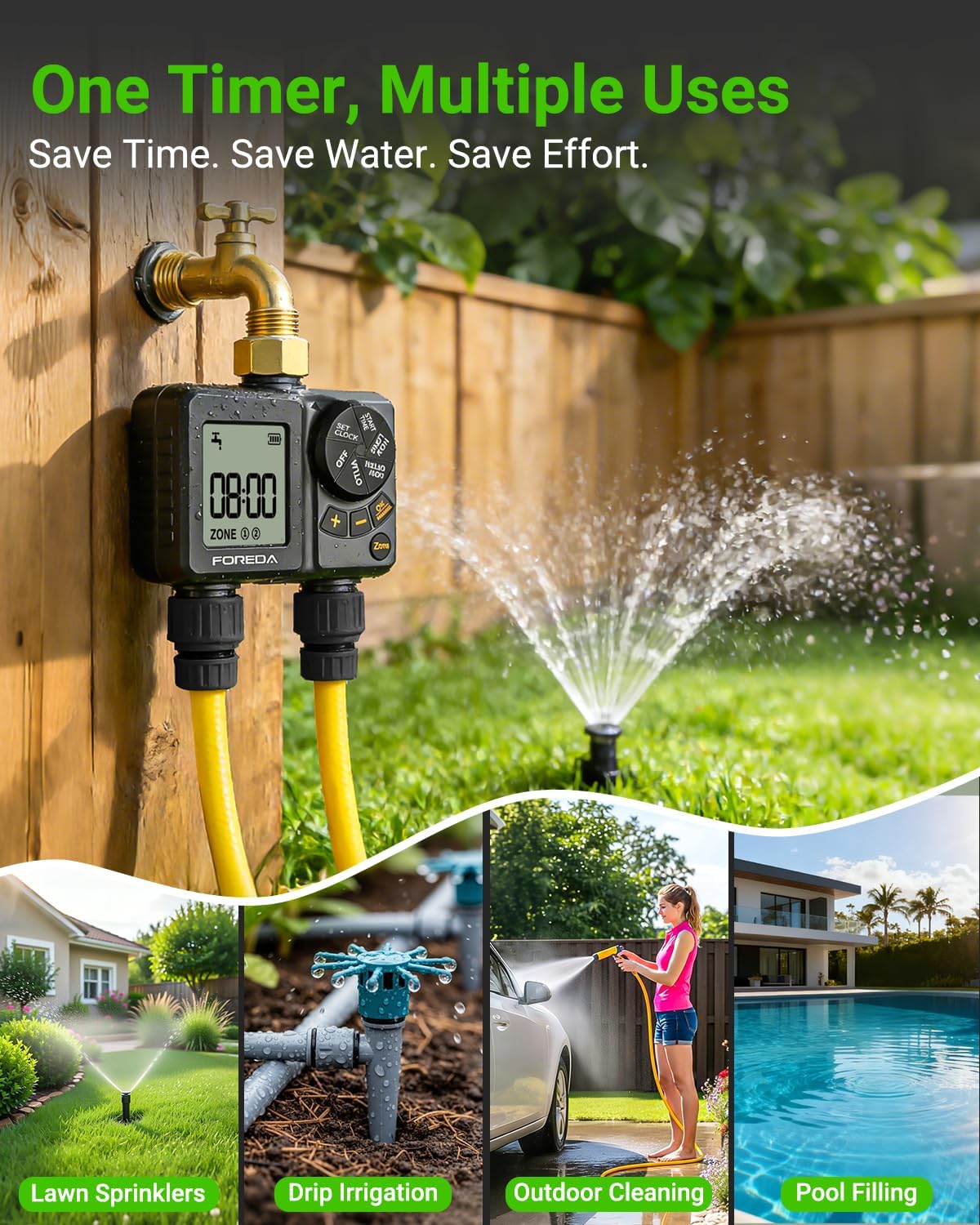 Rechargeable 2 Zone Water Timer, Sprinkler Timers for Garden Hose