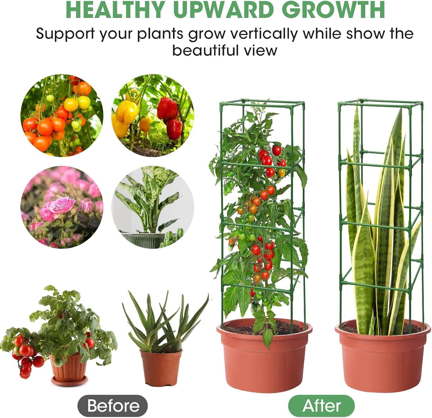 Tomato Cages,3 Packs Square Tomato Cage for Garden Plant Support,41 * 15 * 15in Heavy Duty Steel Plant Tower Stakes Trellis for Climbing Vegetables Flowers Fruits