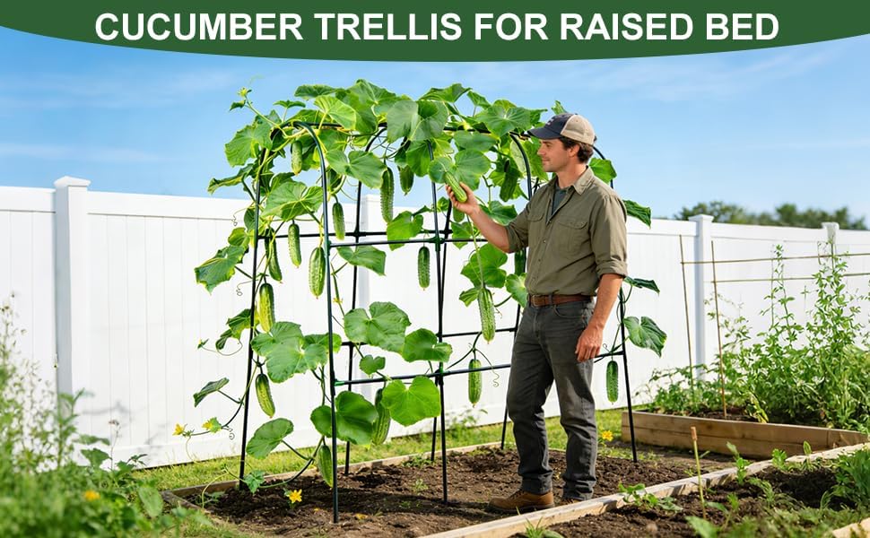 U-Shape Cucumber Trellis for Raised Beds - 47.2”x47.2”x21.6” Green Metal Arch Trellis, Rust-Resistant Garden Plant Support for Climbing Vegetables, Vines, Flowers - Heavy Duty & Easy to Assemble