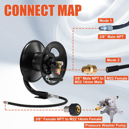 Pressure Washer Hose Reel 100FT x 3/8" / 150FT x 1/4" for Water