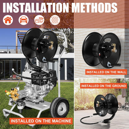 Pressure Washer Hose Reel 100FT x 3/8" / 150FT x 1/4" for Water