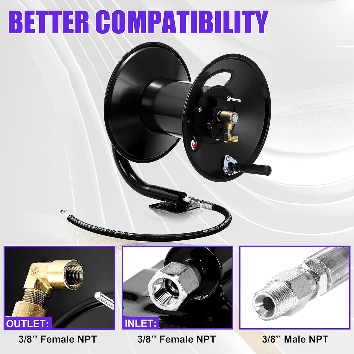 Pressure Washer Hose Reel 100FT x 3/8" / 150FT x 1/4" for Water