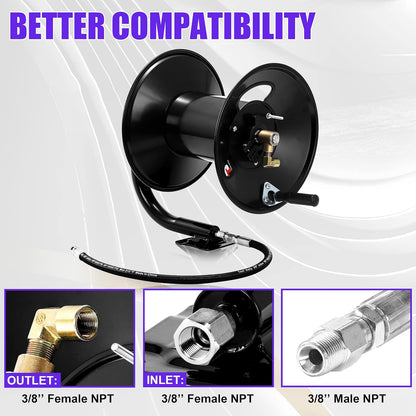Pressure Washer Hose Reel 100FT x 3/8" / 150FT x 1/4" for Water