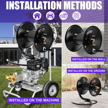 Pressure Washer Hose Reel 100FT x 3/8" / 150FT x 1/4" for Water