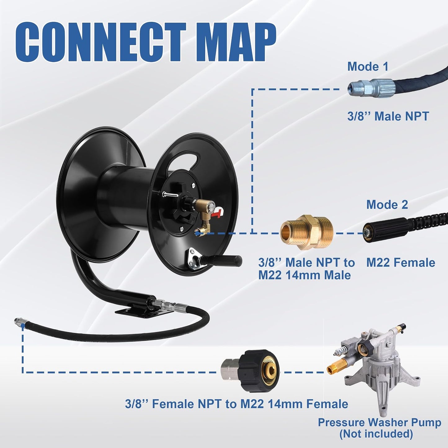 Pressure Washer Hose Reel 100FT x 3/8" / 150FT x 1/4" for Water