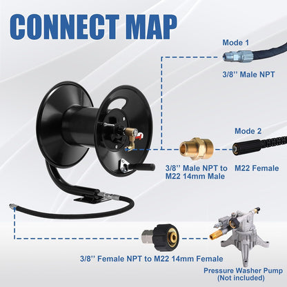 Pressure Washer Hose Reel 100FT x 3/8" / 150FT x 1/4" for Water