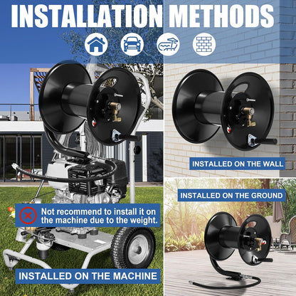 Pressure Washer Hose Reel 100FT x 3/8" / 150FT x 1/4" for Water