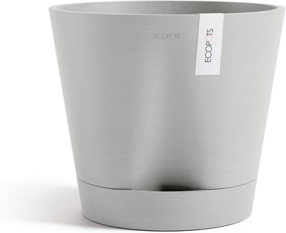 Venice 2 Round Flower Planter with Water Reservoir, White Grey, 8"
