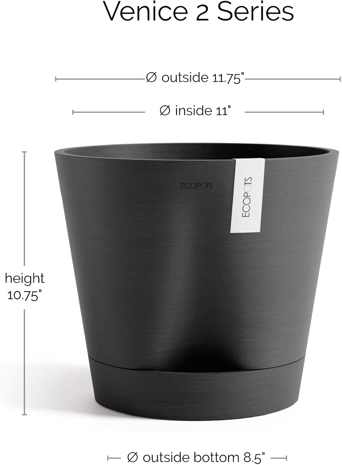 Venice 2 Round Flower Planter with Water Reservoir, White Grey, 8"