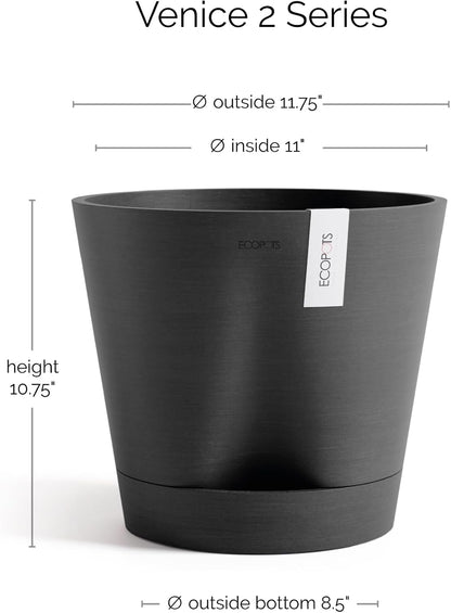 Venice 2 Round Flower Planter with Water Reservoir, White Grey, 8"