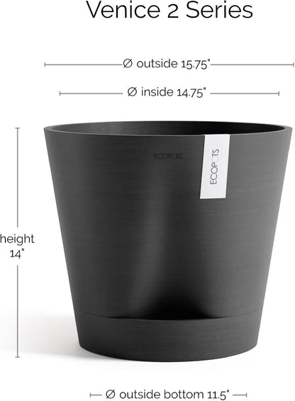Venice 2 Round Flower Planter with Water Reservoir, White Grey, 8"