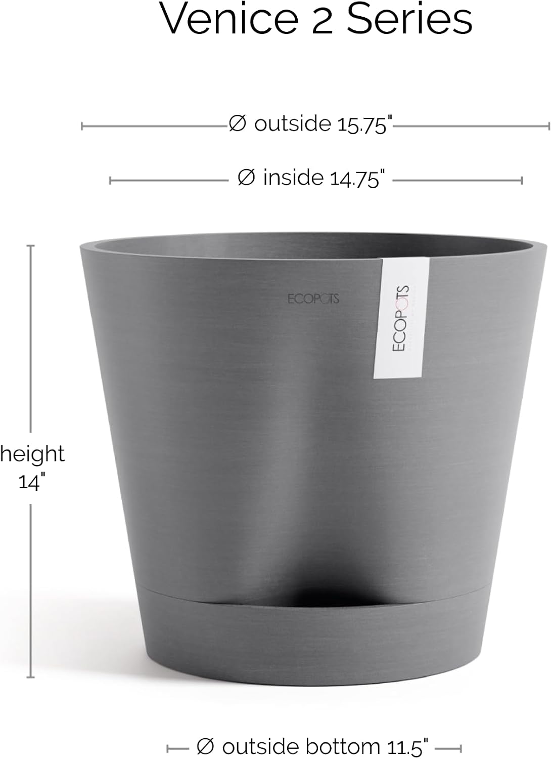 Venice 2 Round Flower Planter with Water Reservoir, White Grey, 8"